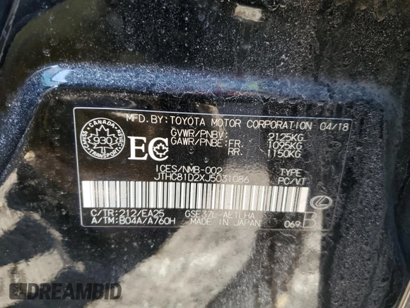 2018 Lexus IS 300 with VIN JTHC81D2XJ5031086, listed as a Copart auction lot 47952465 with 92,923 mi miles and Salvage title. Bid and sale history available at DreamBid. Image 12.