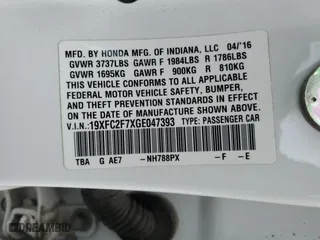 2016 Honda Civic Sedan EX with VIN 19XFC2F7XGE047393, listed as a Copart auction lot 49850215 with 91,223 mi miles and Salvage Title. Bid and sale history available at carsss.com. Image 12.