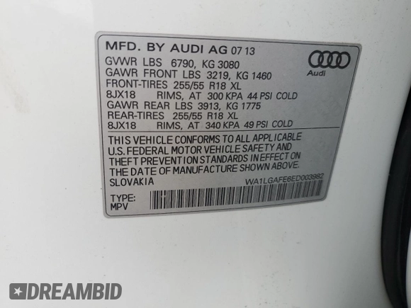 2014 Audi Q7 Premium Plus with VIN WA1LGAFE6ED003982, listed as a Copart auction lot 65095935 with 146,993 mi miles and Clean title. Bid and sale history available at DreamBid. Image 12.