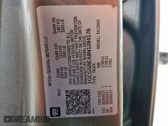 2022 Chevrolet Colorado 2WD Work Truck with VIN 1GCGSBEA8N1284176, listed as a Copart auction lot 48182545 with 33,930 mi miles and Salvage title. Bid and sale history available at DreamBid. Image 13.