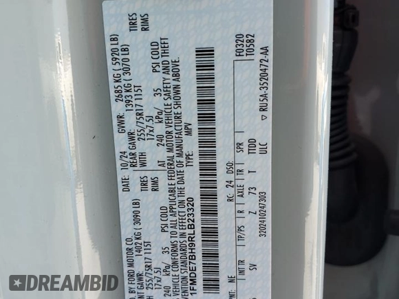 2024 Ford Bronco Big Bend z VIN 1FMDE7BH9RLB23320, wystawiony jako Copart lot #55490395 z przebiegiem 2 225 mil mil oraz Szkoda całkowita • Salvage title. Historia ofert i sprzedaży dostępna na DreamBid. Obrazek 14.