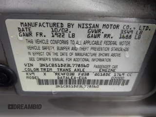 2003 Nissan Sentra XE with VIN 3N1CB51D23L778560, listed as a IAAI auction lot 42204306 with 239,405 mi miles and . Bid and sale history available at DreamBid. Image 9.