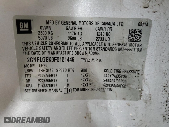 2015 Chevrolet Equinox LT with VIN 2GNFLGEK9F6151446, listed as a Copart auction lot 45328585 with 0 mi miles and Clean Title. Bid and sale history available at carsss.com. Image 13.