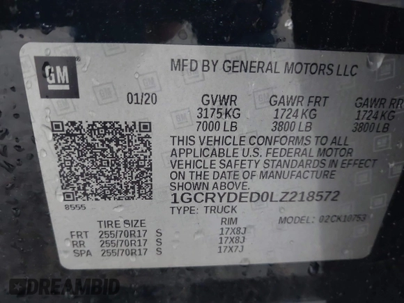 2020 Chevrolet Silverado 1500 LT with VIN 1GCRYDED0LZ218572, listed as a IAAI auction lot 41720498 with 82,386 mi miles. Bid and sale history available at carsss.com. Image 9.