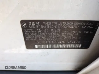 2008 BMW X5 3.0si z VIN 5UXFE43548L031478, wystawiony jako Copart lot #59392505 z przebiegiem Nie podano mil oraz Szkoda całkowita • Salvage title. Historia ofert i sprzedaży dostępna na DreamBid. Obrazek 12.