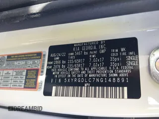 2022 Kia Sorento LX z VIN 5XYRGDLC7NG148891, wystawiony jako IAAI lot #41781953 z przebiegiem 58 100 mil mil oraz . Historia ofert i sprzedaży dostępna na DreamBid. Obrazek 9.