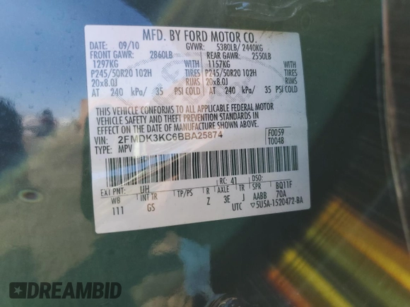 2011 Ford Edge Limited с VIN 2FMDK3KC6BBA25874, выставлен на аукционе Copart как лот 48030425 с пробегом 70 436 миль миль и Списание • Salvage title. История ставок и продаж доступна на DreamBid. Изображение 15.