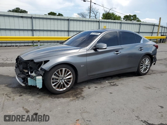 2018 Infiniti Q50 Luxe with VIN JN1EV7AP1JM353730, listed as a Copart auction lot 65150885 with 59,821 mi miles and Salvage title. Bid and sale history available at DreamBid. Image 1.