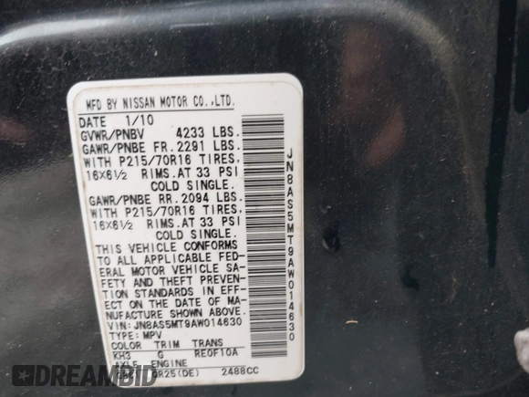2010 Nissan Rogue S with VIN JN8AS5MT9AW014630, listed as a IAAI auction lot 41903957 with 187,199 mi miles and . Bid and sale history available at carsss.com. Image 9.