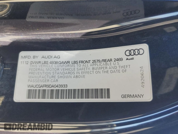 2013 Audi S5 Premium Plus z VIN WAUCGAFR9DA043933, wystawiony jako Copart lot #47098075 z przebiegiem 96 069 mil mil oraz Tytuł czysty. Historia ofert i sprzedaży dostępna na DreamBid. Obrazek 12.