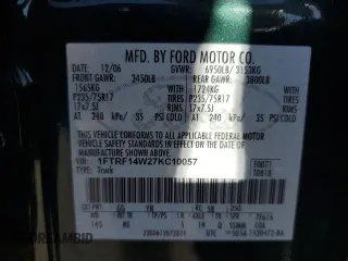 2007 Ford F-150 XL with VIN 1FTRF14W27KC10057, listed as a Copart auction lot 72533404 with 189,688 mi miles and Clean title. Bid and sale history available at DreamBid. Image 12.