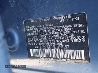 2010 Subaru Forester X с VIN JF2SH6AC7AH758192, выставлен на аукционе IAAI как лот 42237088 с пробегом Не указан миль и . История ставок и продаж доступна на DreamBid. Изображение 9.
