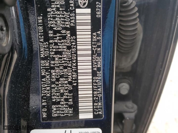 2016 Toyota Camry XLE with VIN 4T1BF1FK4GU162475, listed as a Copart auction lot 85580884 with 0 mi miles and Salvage Title. Bid and sale history available at carsss.com. Image 12.