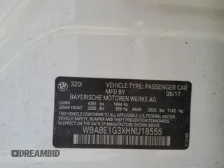 2017 BMW 3 Series 320i z VIN WBA8E1G3XHNU18555, wystawiony jako Copart lot #57665275 z przebiegiem Nie podano mil oraz Szkoda całkowita • Salvage title. Historia ofert i sprzedaży dostępna na DreamBid. Obrazek 12.