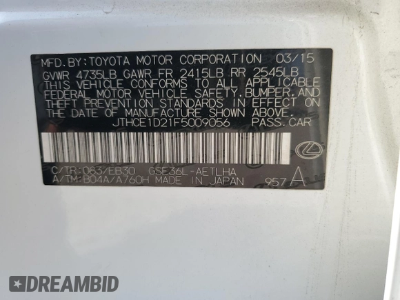 2015 Lexus IS 350 with VIN JTHCE1D21F5009056, listed as a Copart auction lot 53268615 with 81,635 mi miles and Salvage Title. Bid and sale history available at carsss.com. Image 12.
