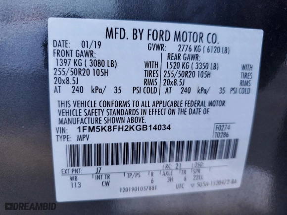 2019 Ford Explorer Limited with VIN 1FM5K8FH2KGB14034, listed as a Copart auction lot 43088304 with 180,482 mi miles. Bid and sale history available at carsss.com. Image 12.