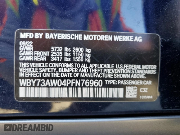 2023 BMW i4 eDrive40 z VIN WBY73AW04PFN76960, wystawiony jako Copart lot #89221195 z przebiegiem 20 365 mil mil oraz Szkoda całkowita • Salvage title. Historia ofert i sprzedaży dostępna na DreamBid. Obrazek 14.