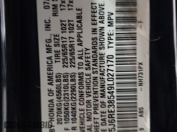 2009 Honda CR-V EX z VIN 5J6RE38549L027170, wystawiony jako Copart lot #56798035 z przebiegiem 163 006 mil mil oraz Szkoda całkowita • Salvage title. Historia ofert i sprzedaży dostępna na DreamBid. Obrazek 13.