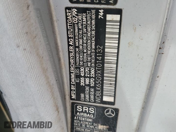 1999 Mercedes-Benz CLK 320/430 with VIN WDBLK65G9XT014132, listed as a Copart auction lot 75950404 with Not Provided miles and Non Repairable. Bid and sale history available at DreamBid. Image 13.