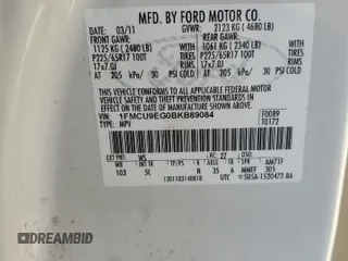 2011 Ford Escape Limited with VIN 1FMCU9EG0BKB89084, listed as a Copart auction lot 87066594 with 112,625 mi miles and Salvage Title. Bid and sale history available at DreamBid. Image 14.