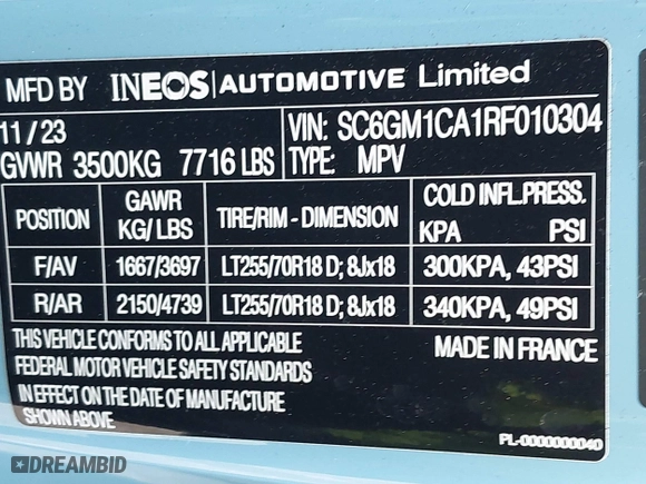 2024 Ineos Grenadier Station Wagon with VIN SC6GM1CA1RF010304, listed as a IAAI auction lot 41903172 with 3,781 mi miles. Bid and sale history available at carsss.com. Image 9.