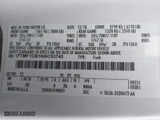 2019 Ford F-150 XL with VIN 1FTMF1CB1KKC53743, listed as a IAAI auction lot 41910136 with 106,461 mi miles. Bid and sale history available at carsss.com. Image 9.