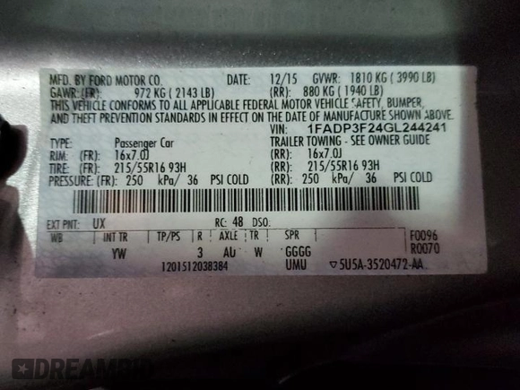 2016 Ford Focus SE with VIN 1FADP3F24GL244241, listed as a Copart auction lot 46264495 with 85,615 mi miles and Clean Title. Bid and sale history available at carsss.com. Image 12.