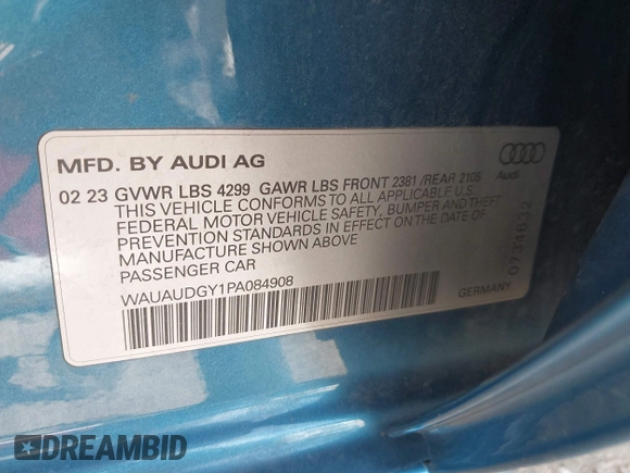 2023 Audi A3 Premium z VIN WAUAUDGY1PA084908, wystawiony jako IAAI lot #42048782 z przebiegiem 28 860 mil mil oraz . Historia ofert i sprzedaży dostępna na DreamBid. Obrazek 9.