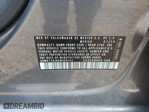 2014 Volkswagen Jetta SE z VIN 3VWD17AJ8EM405443, wystawiony jako Copart lot #59843445 z przebiegiem 156 331 mil mil oraz Szkoda całkowita • Salvage title. Historia ofert i sprzedaży dostępna na DreamBid. Obrazek 12.