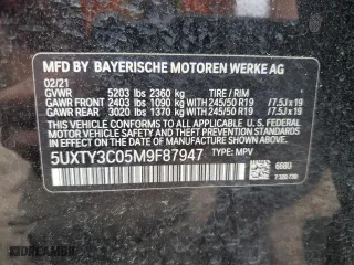 2021 BMW X3 sDrive30i with VIN 5UXTY3C05M9F87947, listed as a Copart auction lot 51312705 with 51,043 mi miles and Salvage Title. Bid and sale history available at carsss.com. Image 14.