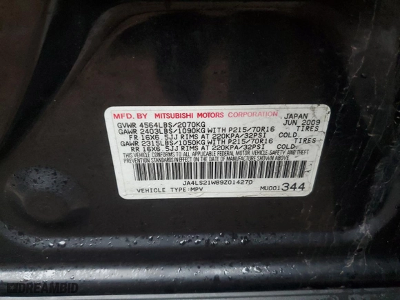 2009 Mitsubishi Outlander ES with VIN JA4LS21W89Z014270, listed as a Copart auction lot 48122385 with 172,277 mi miles and Salvage Title. Bid and sale history available at carsss.com. Image 13.
