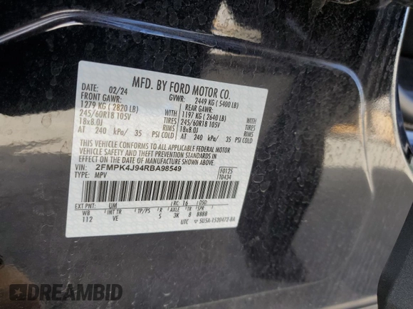 2024 Ford Edge SEL z VIN 2FMPK4J94RBA98549, wystawiony jako Copart lot #53694195 z przebiegiem 30 252 mil mil oraz Szkody całkowita. Historia ofert i sprzedaży dostępna na DreamBid. Obrazek 13.