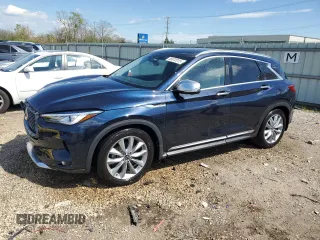 2021 Infiniti QX50 Essential with VIN 3PCAJ5CB2MF107683, listed as a Copart auction lot 55672015 with 67,585 mi miles and Salvage title. Bid and sale history available at DreamBid. Image 1.