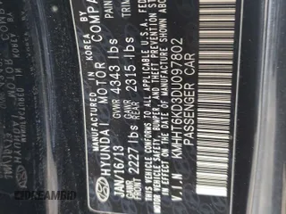 2013 Hyundai Genesis Coupe 2.0T Premium with VIN KMHHT6KD3DU097802, listed as a Copart auction lot 41675925 with 82,796 mi miles and Salvage Title. Bid and sale history available at carsss.com. Image 12.