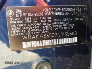 2009 BMW 7 Series 750i z VIN WBAKA83509CY35388, wystawiony jako Copart lot #63561984 z przebiegiem 166 068 mil mil oraz Szkoda całkowita • Salvage title. Historia ofert i sprzedaży dostępna na DreamBid. Obrazek 12.