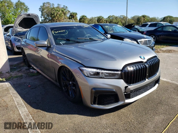 2021 BMW 7 Series 740i with VIN WBA7T2C07MCF82602, listed as a Copart auction lot 62063172 with 0 mi miles. Bid and sale history available at carsss.com. Image 1.