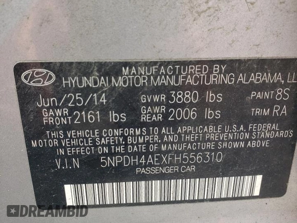 2015 Hyundai Elantra SE with VIN 5NPDH4AEXFH556310, listed as a Copart auction lot 60491175 with 214,671 mi miles and Salvage title. Bid and sale history available at DreamBid. Image 12.
