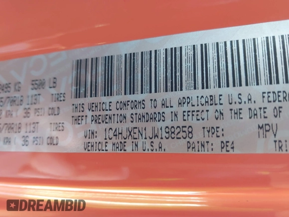 2018 Jeep Wrangler Unlimited Sahara with VIN 1C4HJXEN1JW198258, listed as a IAAI auction lot 41440346 with 44,469 mi miles and . Bid and sale history available at DreamBid. Image 9.