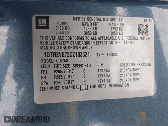 2012 GMC Sierra 1500 SLE z VIN 1GTR2VE72CZ103621, wystawiony jako IAAI lot #41565417 z przebiegiem 143 237 mil mil oraz . Historia ofert i sprzedaży dostępna na DreamBid. Obrazek 9.