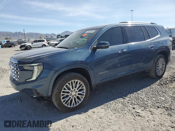 2025 GMC Acadia FWD Denali z VIN 1GKENLRS4SJ133150, wystawiony jako Copart lot #43420345 z przebiegiem 607 mil mil oraz Szkoda całkowita • Salvage title. Historia ofert i sprzedaży dostępna na DreamBid. Obrazek 1.