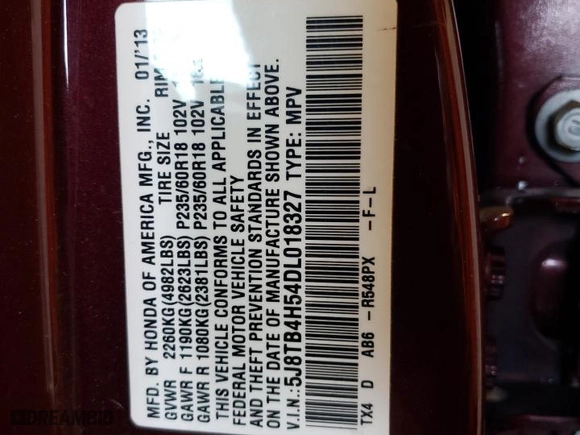 2013 Acura RDX Tech Pkg with VIN 5J8TB4H54DL018327, listed as a Copart auction lot 47567965 with 130,011 mi miles and Salvage Title. Bid and sale history available at carsss.com. Image 13.