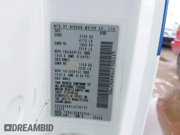2020 Nissan NV200 SV with VIN 3N6CM0KN1LK700159, listed as a IAAI auction lot 42216891 with Not provided miles and . Bid and sale history available at DreamBid. Image 9.