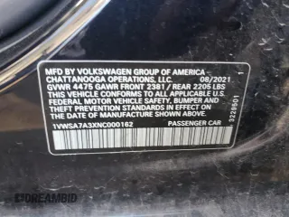 2022 Volkswagen Passat 2.0T SE with VIN 1VWSA7A3XNC000162, listed as a Copart auction lot 80761534 with 40,052 mi miles and Salvage Title. Bid and sale history available at carsss.com. Image 14.