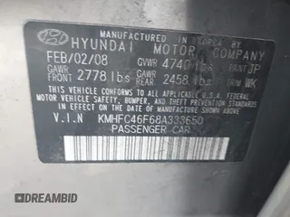 2008 Hyundai Azera Limited with VIN KMHFC46F68A333650, listed as a IAAI auction lot 42224987 with 105,229 mi miles and . Bid and sale history available at DreamBid. Image 9.