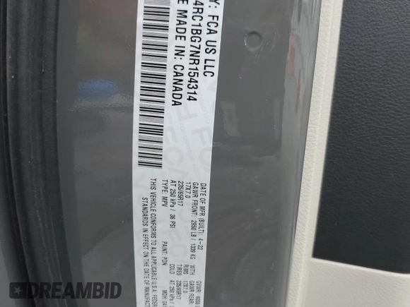 2022 Chrysler Pacifica Touring L with VIN 2C4RC1BG7NR154314, listed as a Copart auction lot 53502335 with 77,511 mi miles and Salvage Title. Bid and sale history available at DreamBid. Image 13.