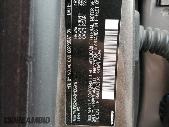 2011 Volvo S80 3.2L с VIN YV1952AS4B1136918, выставлен на аукционе Copart как лот 60883085 с пробегом 92 646 миль миль и Чистый • Clean title. История ставок и продаж доступна на DreamBid. Изображение 12.