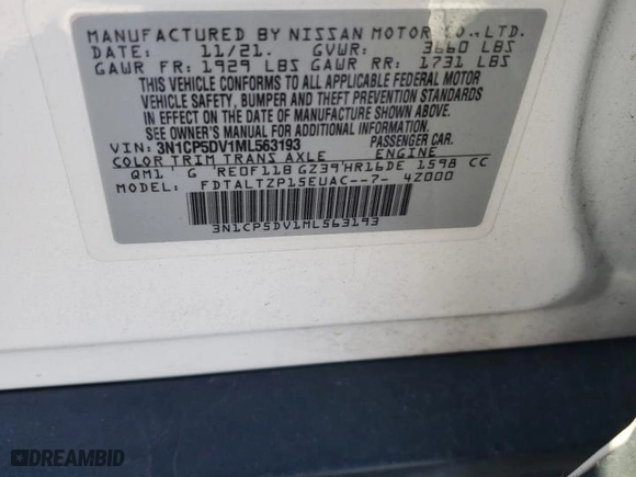 2021 Nissan Kicks SR with VIN 3N1CP5DV1ML563193, listed as a Copart auction lot 48566165 with 0 mi miles and Salvage Title. Bid and sale history available at carsss.com. Image 16.