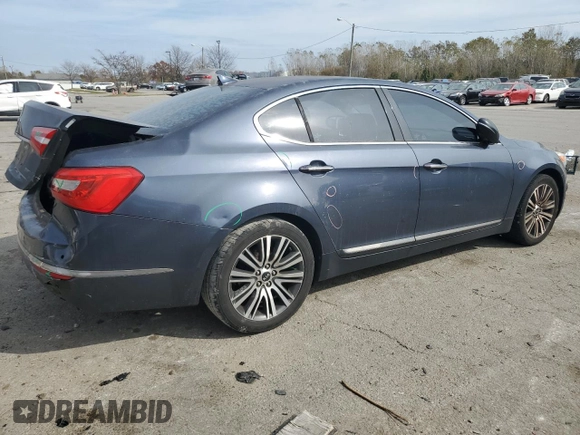 2014 Kia Cadenza Premium with VIN KNALN4D72E5142855, listed as a Copart auction lot 77654804 with 107,216 mi miles and Salvage Title. Bid and sale history available at carsss.com. Image 3.