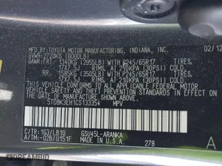 2012 Toyota Highlander with VIN 5TDBK3EH1CS133354, listed as a IAAI auction lot 41511201 with 134,111 mi miles. Bid and sale history available at carsss.com. Image 9.