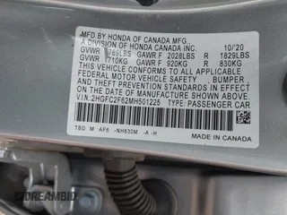 2021 Honda Civic Sedan LX with VIN 2HGFC2F62MH501225, listed as a IAAI auction lot 41206918 with 115,456 mi miles. Bid and sale history available at carsss.com. Image 9.